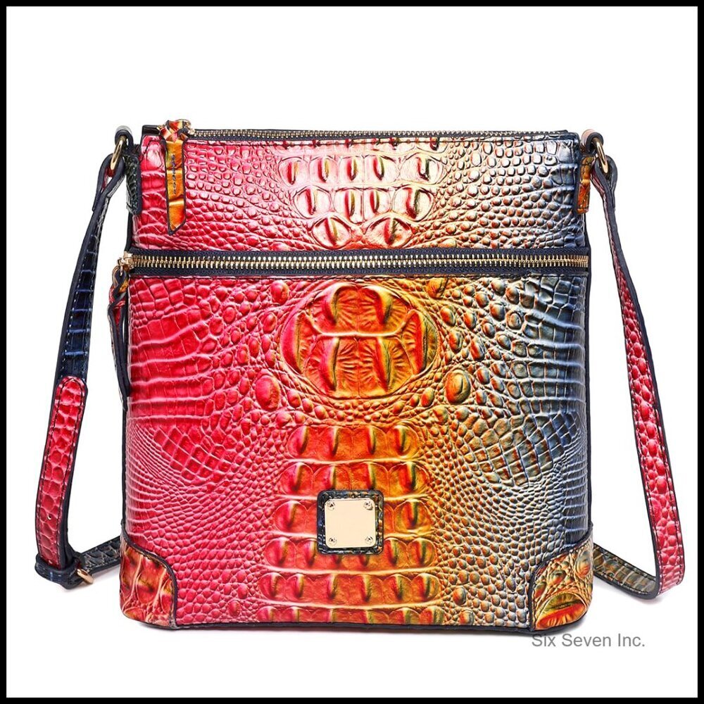 Crocodile Shoulder Bag Vegan Leather Crossbody Purse Elegant Structured Satchel